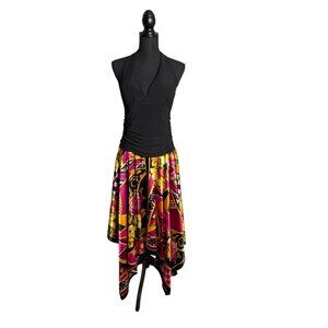 Betsy & Adam by Linda Bernell Multicolor Satin Handkerchief Halter Dress Size 14